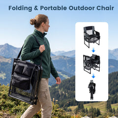 Heavy Duty Outdoor Camping Chair with Cup Holder and Bottle Opener-Black