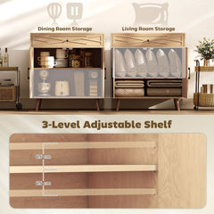 30" Sideboard with Patterned Doors, Buffet Cabinet with Drawer and Cabinet for Dining Room, Oak