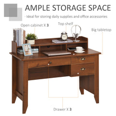 Study Table with Storage Hutch, Drawers, Shelf, Home Office Writing Table Study Workstation with Cable Management, Brown