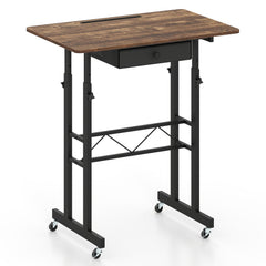 Height Adjustable Laptop Desk with Fabric Drawer Tablet Holder and Lockable Wheels-Rustic Brown