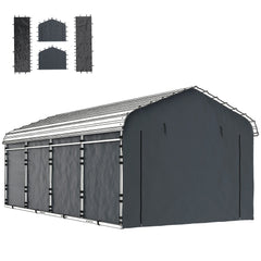 Carport Replacement Canopy Cover Sidewalls for 12' x 20' Carport, UPF50+ Waterproof Garage Car Shelter Tarp, Dark Grey