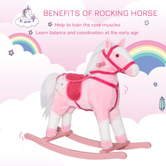 Rocking Horse Plush Pony Children Kid Ride on Toy w/ Realistic Sound (Light Pink)