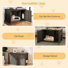 Hidden Cat Litter Box Enclosure Furniture with Divider-Oak
