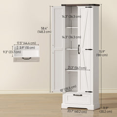 71" Pantry Cabinet, Kitchen Storage Cabinet with Adjustable Shelves, 2 Doors and Drawer for Dining Room, Black