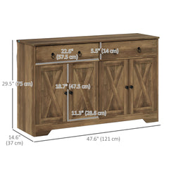 Sideboard Cabinet with 2 Drawers, 4 Barn Doors and 2 Adjustable Shelves, Buffet Table for Living Room, Black