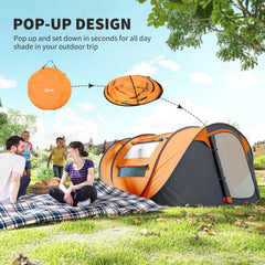 4 Person Camping Tent, Easy Pop Up Tent with Doors, Windows and Carry Bag, Automatic Setup Tent for Hiking, Blue