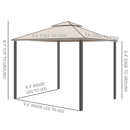 10' x 10' Patio Gazebo Pavilion, 2-Tier Roof Canopy Outdoor Event Party Tent with Steel Frame for Garden, Yard and Sun Shade Use, Brown