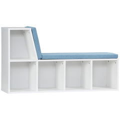 Multi-Purpose Bookshelf with 5 Cubes, 5-Cubby Bookcase with Cushioned Reading Nook and Storage Shelves, Blue
