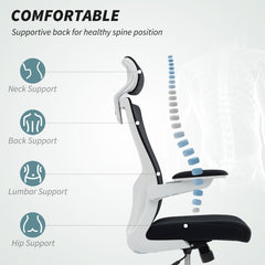 Ergonomic Office Chair, Swivel Desk Chair with Adjustable Lumbar Support, Headrest and Height, Flip-up Armrests, Beige