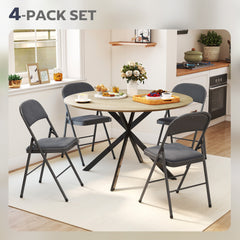 4 Pack Folding Chairs with Padded Seats, Velvet Portable Party Chairs with Steel Frame, Beige
