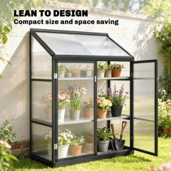 Polycarbonate Greenhouse with 2-Tier Shelves Gardening Green House for Patio Garden, Black