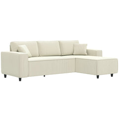 Corner Sofa with Changeable Chaise, Corduroy L-Shaped Sectional Sofa with Pocket Spring, 2 Pillows, Charcoal Grey