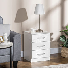 Bedside Table Set of 2, Modern Nightstand with Drawers and High Gloss Fronts, Night Table for Bedroom, Black
