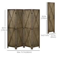 4-panel Wall Partition Farmhouse Room Separator with Foldable Design Wooden Frame 5.6FT, Walnut