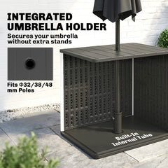 30 Gallon Storage Box, Outdoor Side Table with Umbrella Holder, Black
