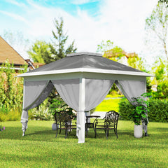 11' x 11' Pop Up Gazebo, Double Roof Foldable Height Adjustable Canopy Tent with Mesh Sidewalls, Carrying Bag, Beige