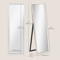 Floor Standing Mirror, Full Body Mirror, Free Standing, Leaning or Wall Mirror with Frame for Bedroom, White