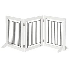 Freestanding Pet Gate, Folding Dog Gate with 2 Support Feet, 24" High, 3 Panels, for Small Dogs, Indoor Use - White