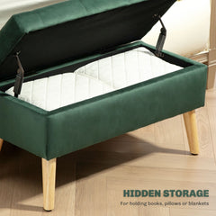 Storage Ottoman with Lid, Velvet Upholstered Storage Bench with Wood Legs for Living Room, Black
