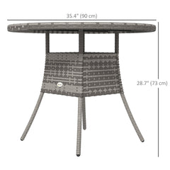 27.5" Outdoor Wicker Dining Table, PE Rattan Patio Furniture with Wood-plastic Composite Top, Grey