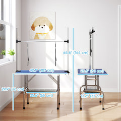 Adjustable Dog Grooming Table with 2 Safety Slings, Storage Basket, Black
