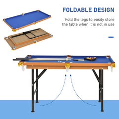 55" Mini Pool Table Portable Billiard Table Includes Cues, Ball, Chalk, Rack, Blue