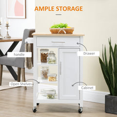 Kitchen Island, Compact Kitchen Cart on Wheels with Open Shelf & Storage Drawer for Dining Room, Kitchen, White