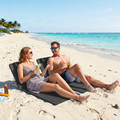 2 Pieces Beach Lounge Chair, Outdoor Folding Chaise Lounge Set w/ Pillow for Sunbath, Snap, Beige