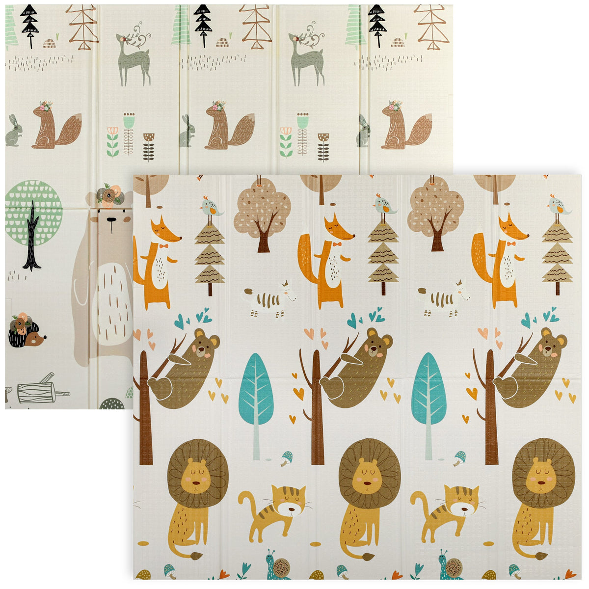 Foldable Baby Plat Mat, 77" x 69" Kids Floor Mat for Crawling and Learning, Girl & Animal Theme