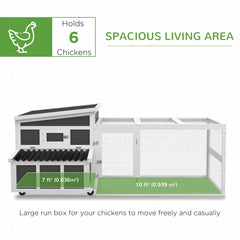 Wooden Chicken Coop, Rabbit Hutch with Large Run, Outdoor Poultry Cage with Nesting Box, Tray, Windows, Dark Grey