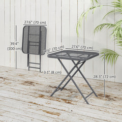 27.5" Square Outdoor Patio Table, Outdoor Folding Table with Grid Rattan-Like Top for Camping, Picnic, Black