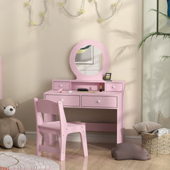 Kids Vanity Set, Children Makeup Table with Mirror, Stool and Storage Drawers, for Ages 3-8, Pink