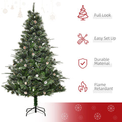 6FT Artificial Christmas Snow Pine Tree Holiday Home Xmas Decoration with Automatic Open, Pinecone, Green