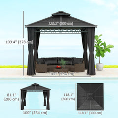 10' x 10' Outdoor Hardtop Gazebo Canopy w/ Double PC Roof, Steel Frame, Nettings, Curtains for Garden Lawn Deck, Black
