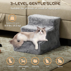 4-Step Dog Ramp for Sofa, Bed, and Couch, with Removable Cover, Light Grey