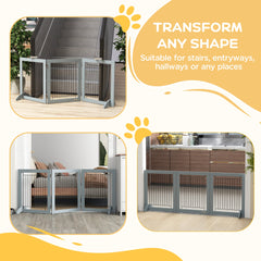 Freestanding Pet Gate, Folding Dog Gate with 2 Support Feet, 24" High, 3 Panels, for Small Dogs, Indoor Use - White