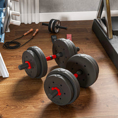 44lbs 2-in-1 Adjustable Dumbbells Weight Set, Dumbbell Hand Weights Barbell for Body Fitness, Lifting Training for Home, Office, Gym, Black and Red