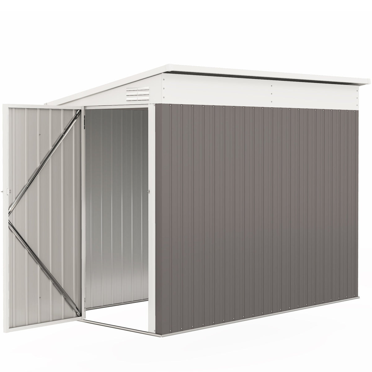 4' x 8' Outdoor Storage Shed Lean to Shed Outdoor Metal Tool Shed with Lockable Door and Air Vents, Light Grey