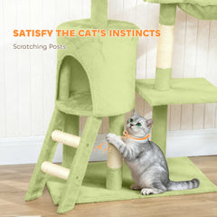 53" Cat Tree Tower, Kitten Activity Centre with Scratching Posts, Condo, Perches, Ladder, Hammock, Dangling Toys, Grey