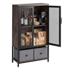 Industrial Coffee Bar Cabinet with 2-Tier Storage Compartment-Rustic Brown