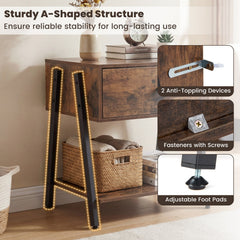 Industrial Nightstand with Drawer and Adjustable Foot Pads for Bedroom-Rustic Brown