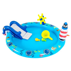 Marine Life Inflatable Play Centre with Shark Slide, Lighthouse Sprayer and Fishing Game