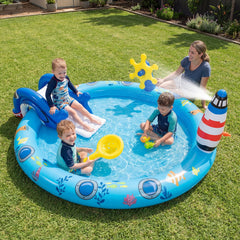 Marine Life Inflatable Play Centre with Shark Slide, Lighthouse Sprayer and Fishing Game