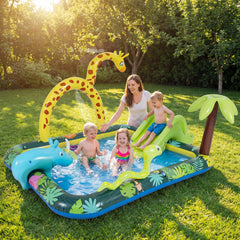 Jungle Animal Inflatable Play Centre with Slide, Giraffe Sprinkler and Ring Toss