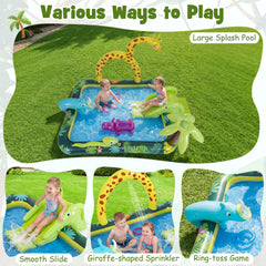 Jungle Animal Inflatable Play Centre with Slide, Giraffe Sprinkler and Ring Toss