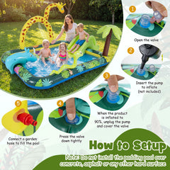 Jungle Animal Inflatable Play Centre with Slide, Giraffe Sprinkler and Ring Toss