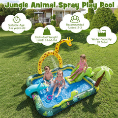 Jungle Animal Inflatable Play Centre with Slide, Giraffe Sprinkler and Ring Toss