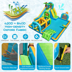 Tropical Inflatable Aqua Park with Tunnel, Downpour and Climbing Wall, Blower Excluded