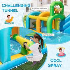 Tropical Inflatable Aqua Park with Tunnel, Downpour and Climbing Wall, Blower Excluded