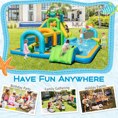 Tropical Inflatable Aqua Park with Tunnel, Downpour and Climbing Wall, Blower Excluded